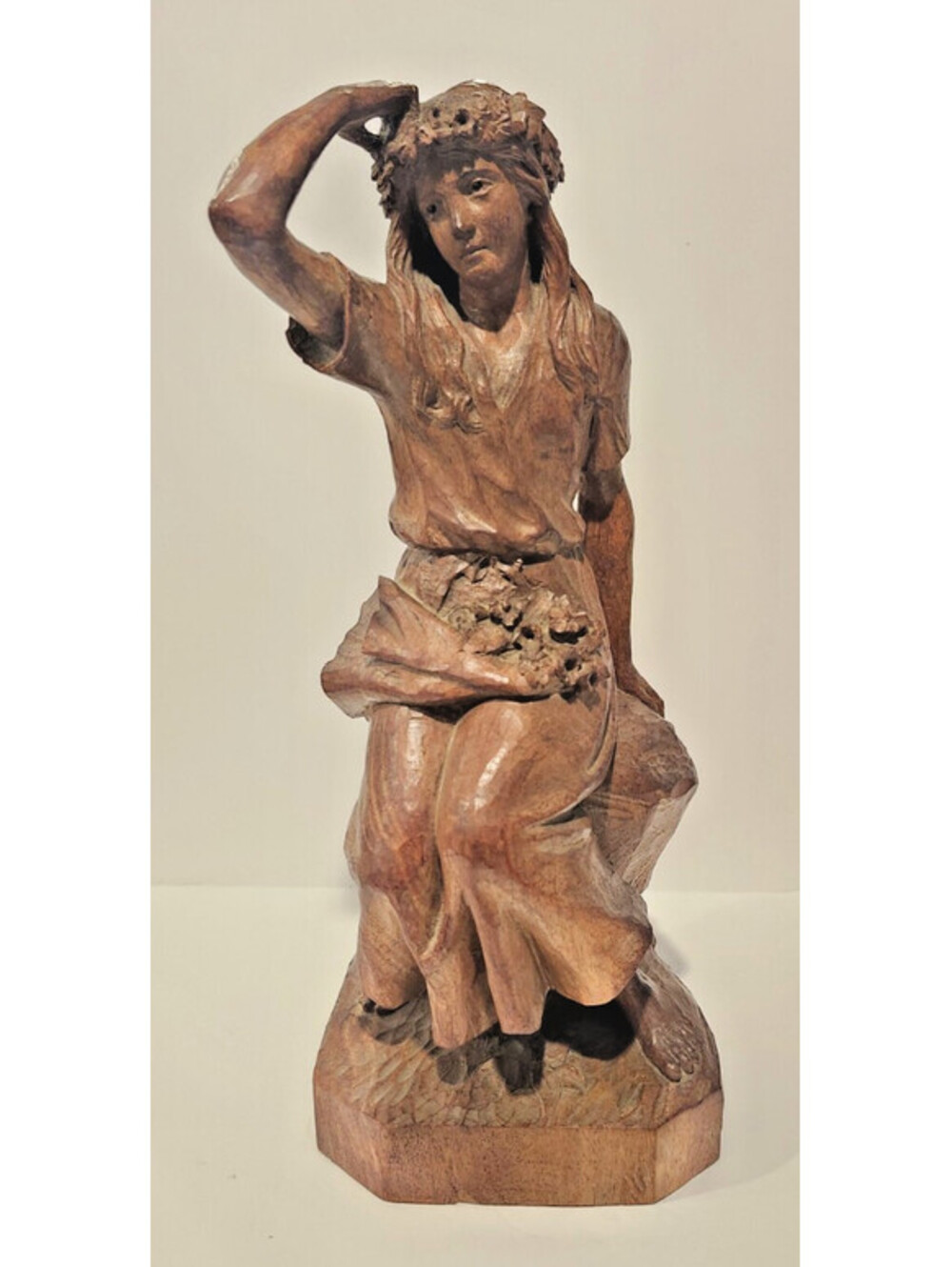 Vintage Swiss Brienz Wood Carving Seated Woman Figurine Stamped Signed HP Model